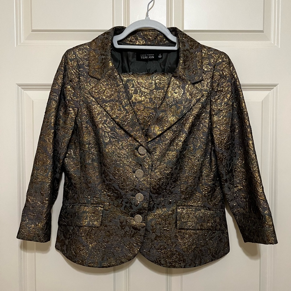 Teri Jon Antique Gold Skirt Suit *TAILORED—SEE DESCRIPTION FOR MEASUREMENTS*